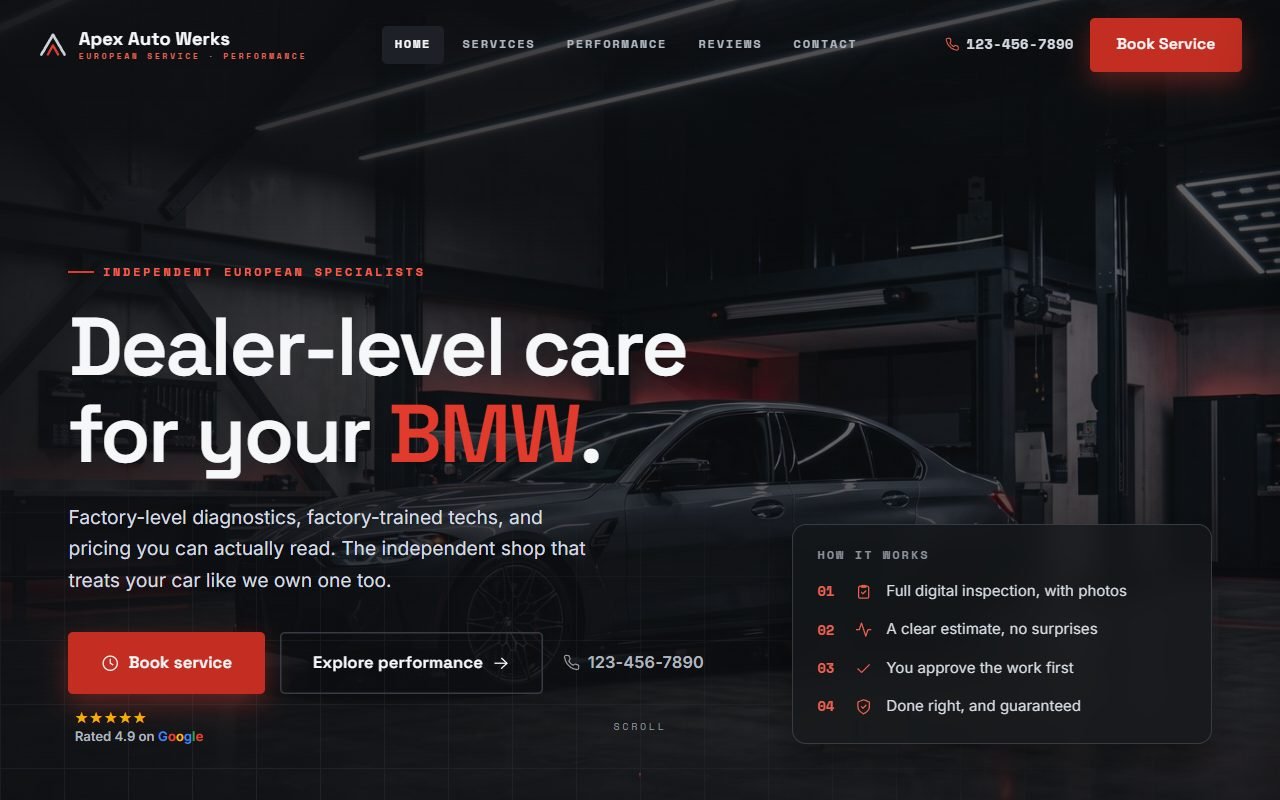 Auto demo website, desktop