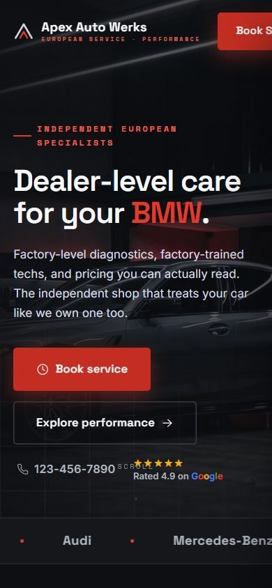 Auto demo website, mobile