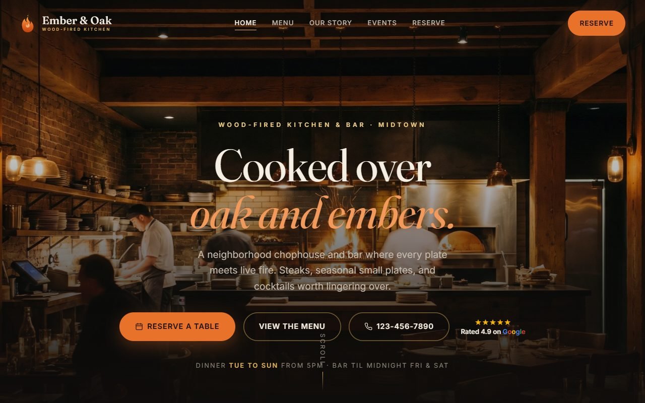 Restaurants & Bars demo website, desktop