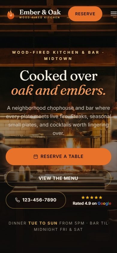 Restaurants & Bars demo website, mobile