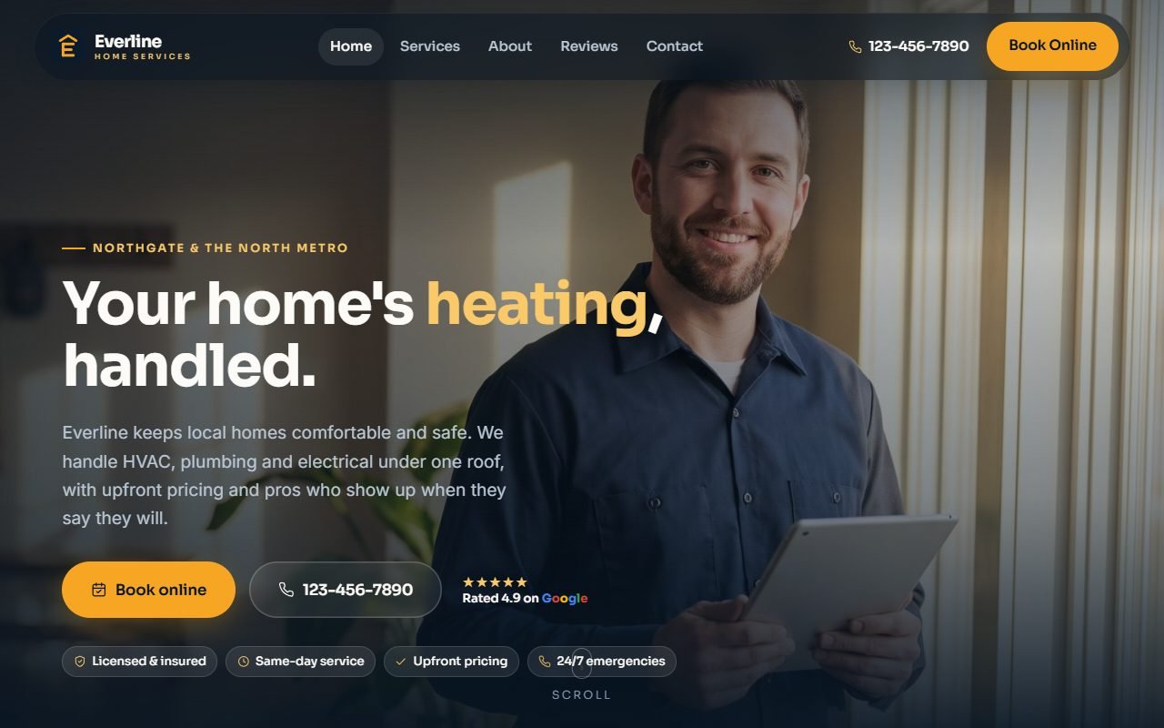 Home Services demo website, desktop