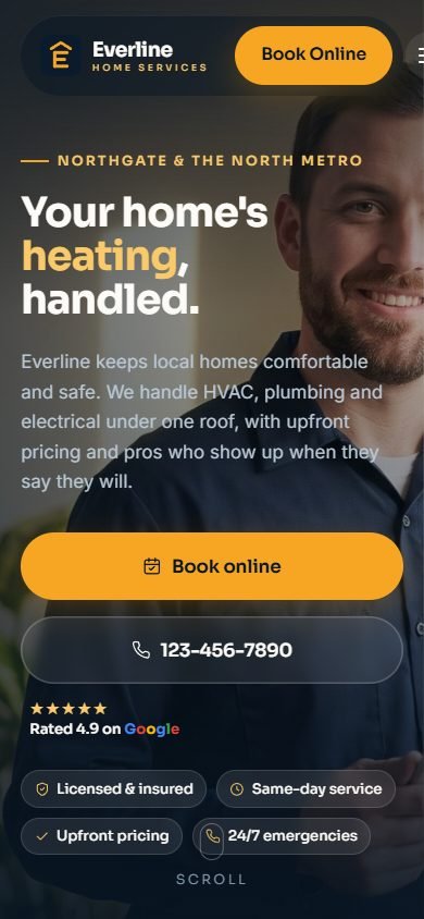 Home Services demo website, mobile
