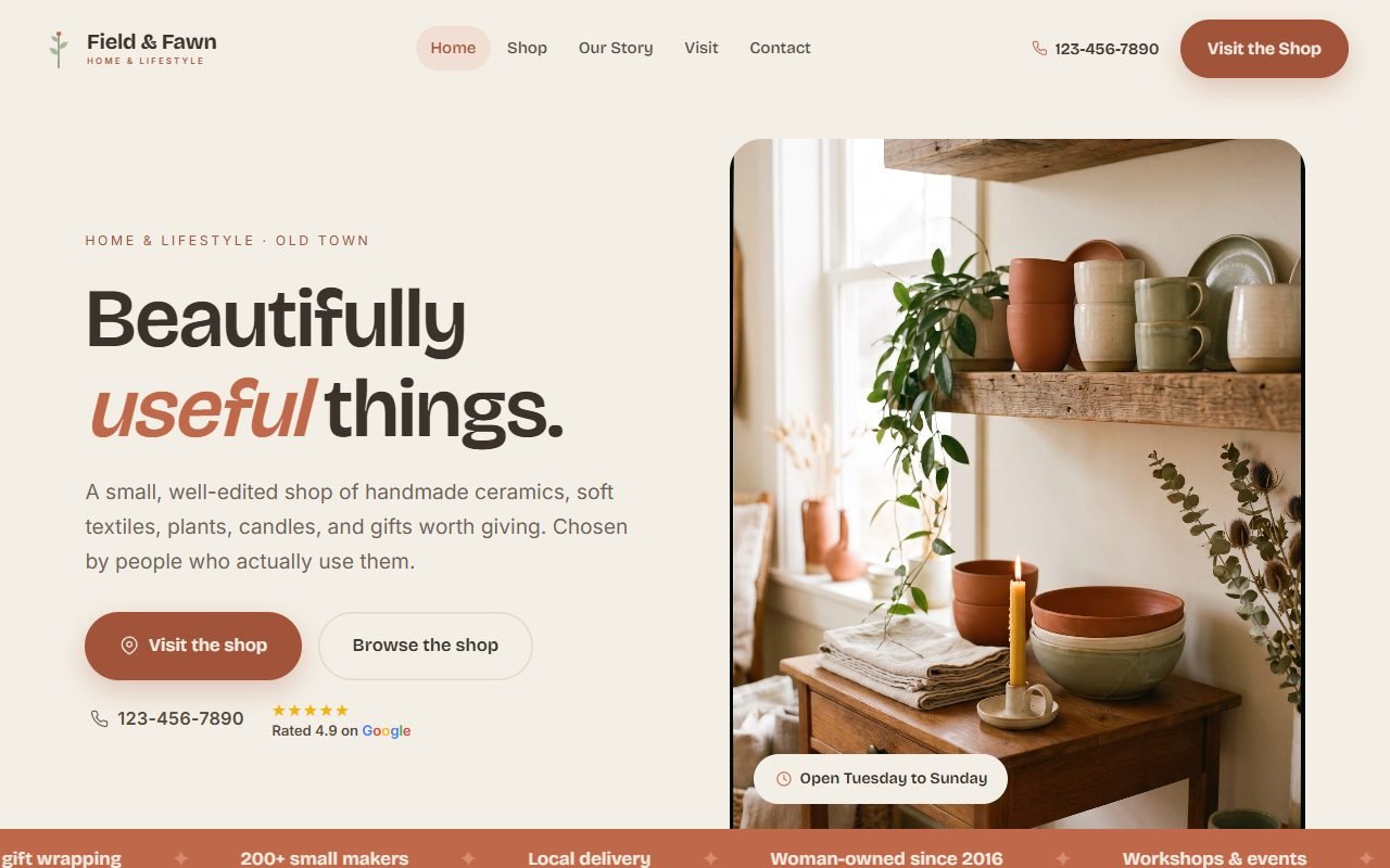 Retail & Local demo website, desktop