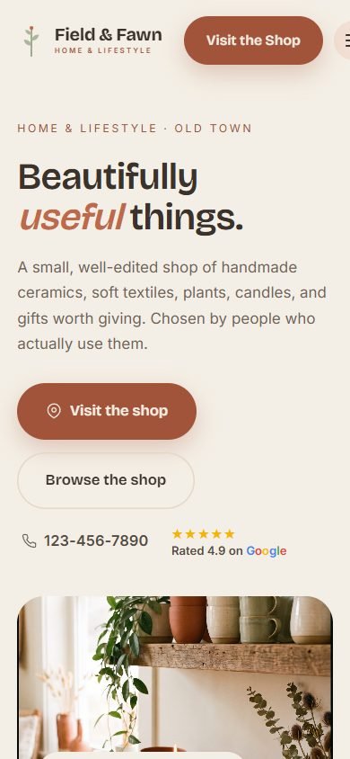Retail & Local demo website, mobile