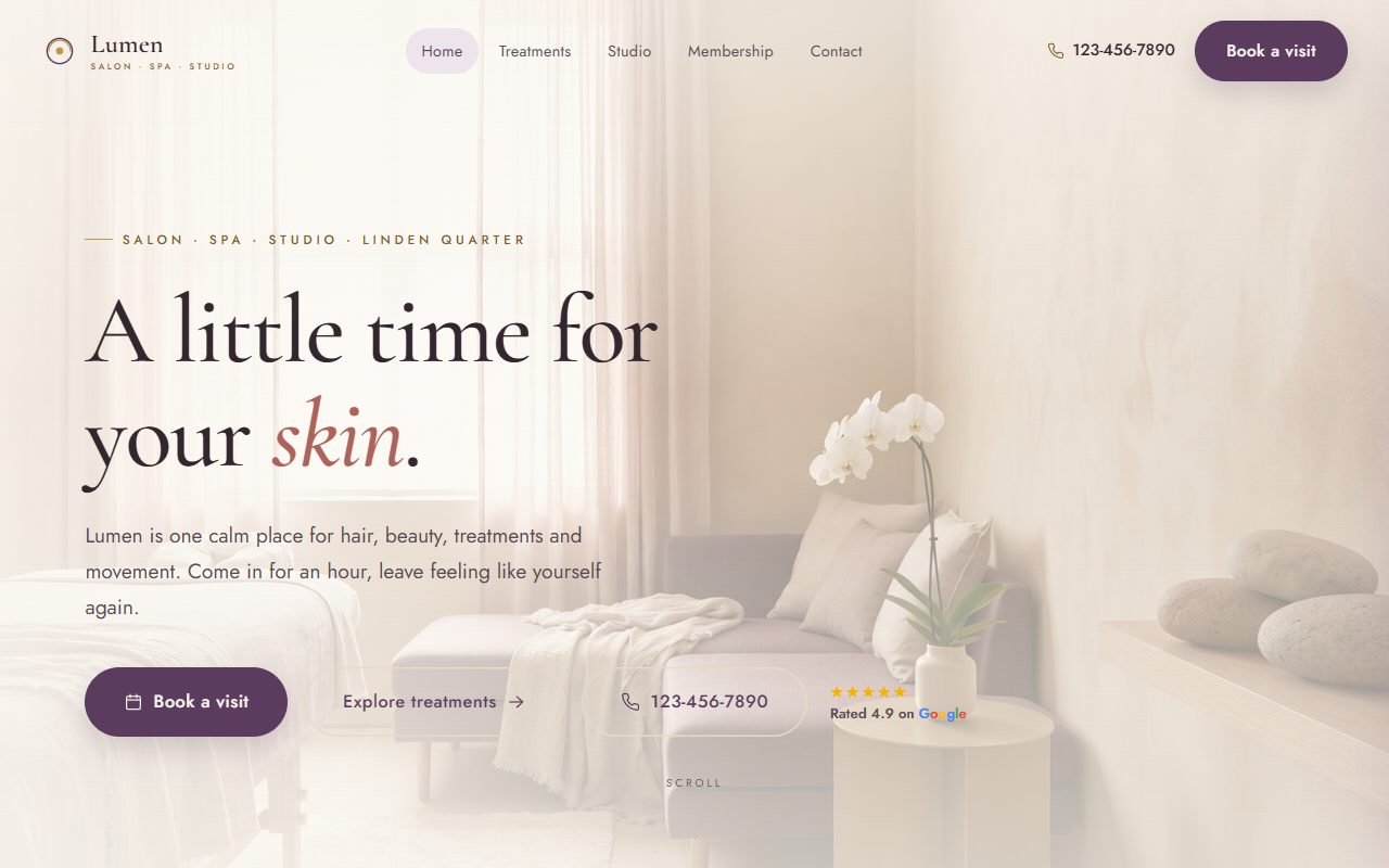 Salon, Spa & Fitness demo website, desktop