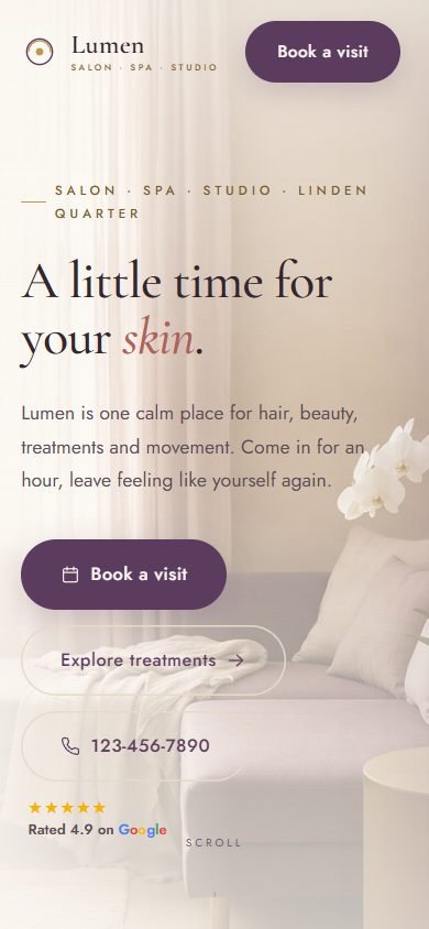 Salon, Spa & Fitness demo website, mobile