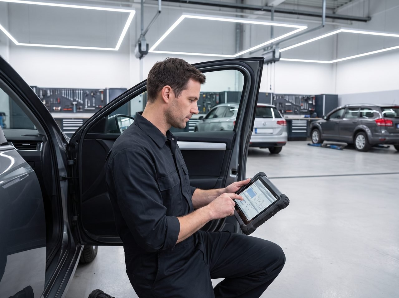 A technician running diagnostics