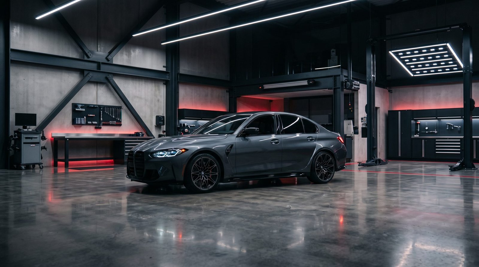 A European performance sedan in the Apex Auto Werks service bay