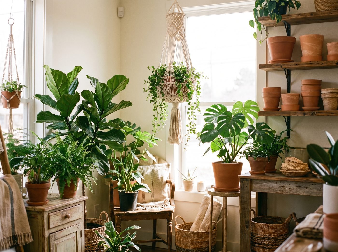 Plants and terracotta pots