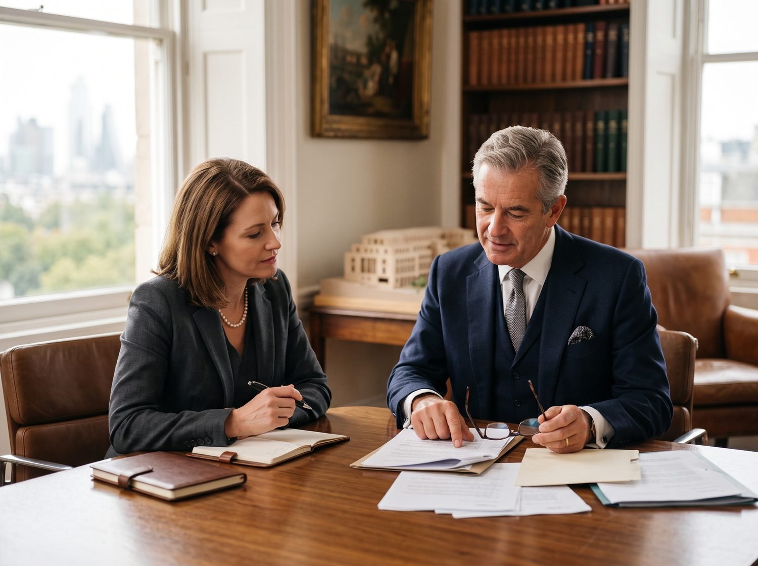 An attorney meeting with a client